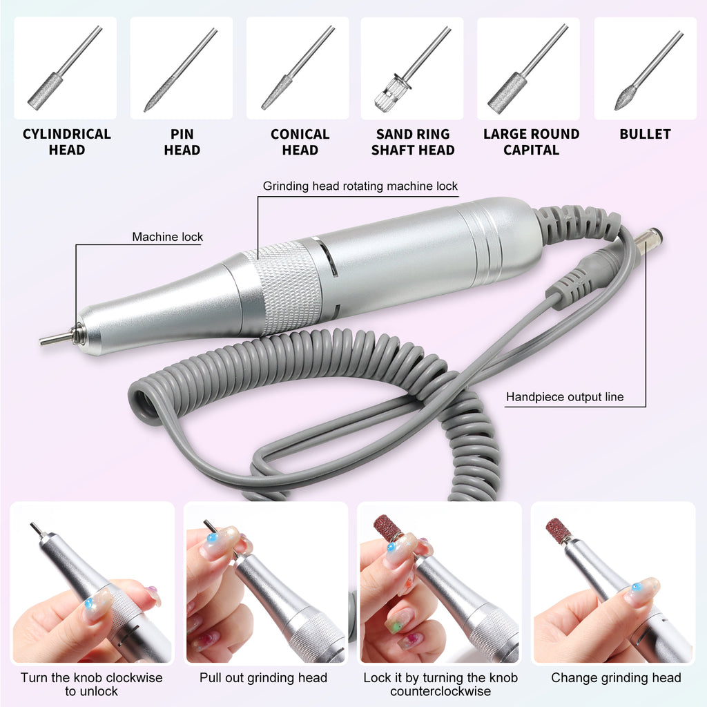 Professional Rechargeable Nail Drill Machine - 45000RPM Glitter Portable Cordless Nail Drill, Electric Nail File Kits With Bits & Base Easy Use E-File For Home & Salon Manicure Pedicure