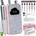 Professional Rechargeable Nail Drill Machine - 45000RPM Glitter Portable Cordless Nail Drill, Electric Nail File Kits With Bits & Base Easy Use E-File For Home & Salon Manicure Pedicure
